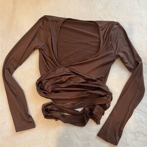 Elegant Brown Wrap Top
